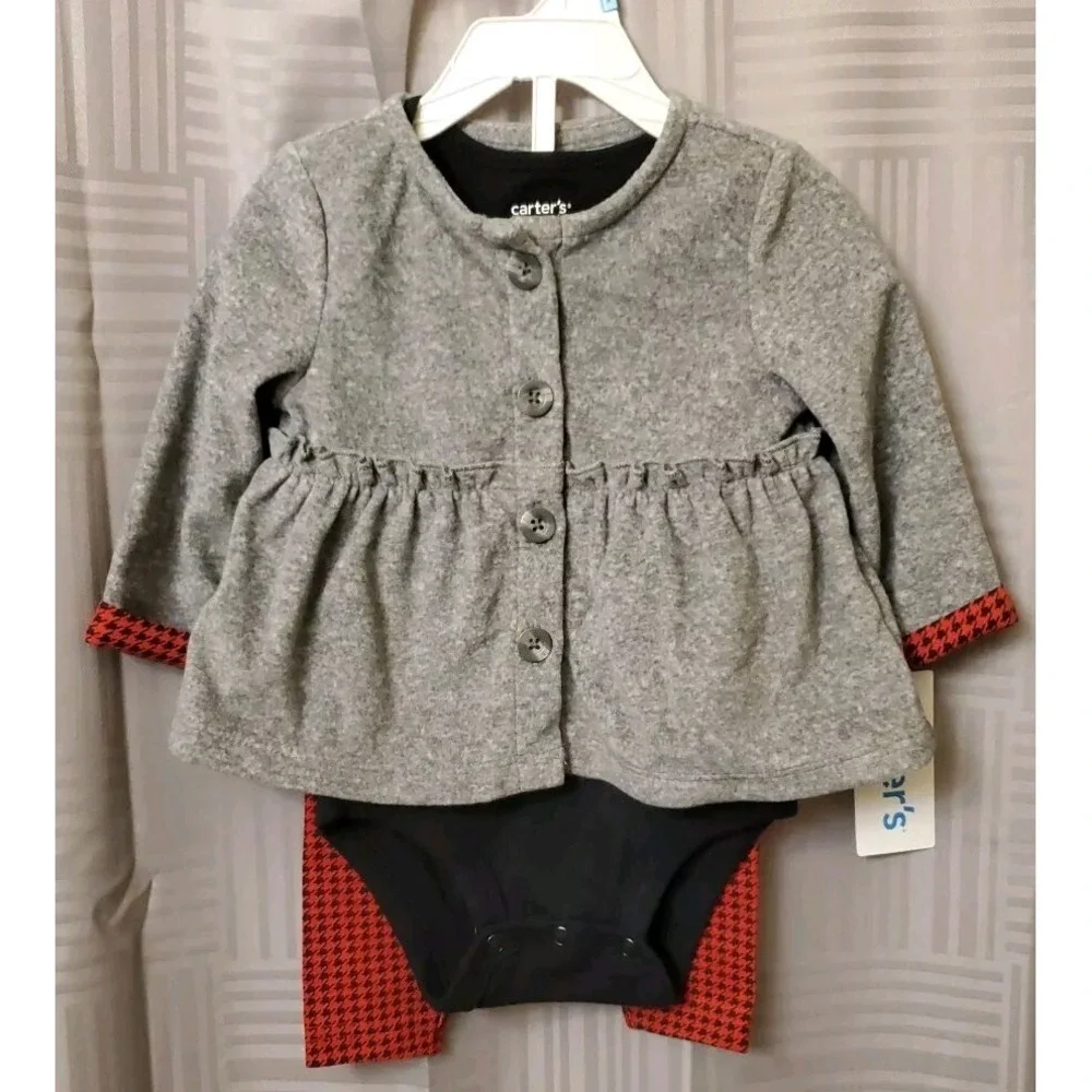 NWT Carters Baby Girl 3 Piece Set With Jacket,‎ One Piece And Pants Size 6M